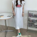 ワンピース レディース ロング Tシャツ ミモレ丈 フレンチスリーブ 夏 ストレート 体型 カバー ロゴ クルーネック グレー 休日 お出かけ デート 女子会 お泊り 部屋着 普段使い 学生 通学 楽ちん おしゃれ こなれ感 シンプル カジュアル ナチュラル ゆったり ラフ ワンサイズ(4)