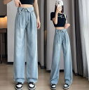 デニム パンツ ボトムス レディース Gパン ロング ストレート ストリート ハイウエスト ブルー 大人可愛い カジュアル おしゃれ かっこいい こなれ感 ラフ...
