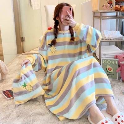 ルームウェア ワンピース パジャマ 寝巻き ナイトウェア ロング丈 長袖 クルーネック 襟なし ストレート ワイド もこもこ 大人可愛い シンプル カジュアル ...