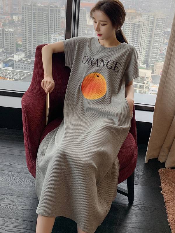 ルームウェア パジャマ 部屋着 寝巻き ワンピース フレア 大人可愛い ラウンドネック 部屋着 半袖 無地 プリント 春 夏 ナイトウェア 膝丈 肌に優しい シンプル カジュアル ナチュラル フェミニン 楽ちん 普段使い グレー ブルー ライトピンク 黄色 ピンク M L XL 2XL