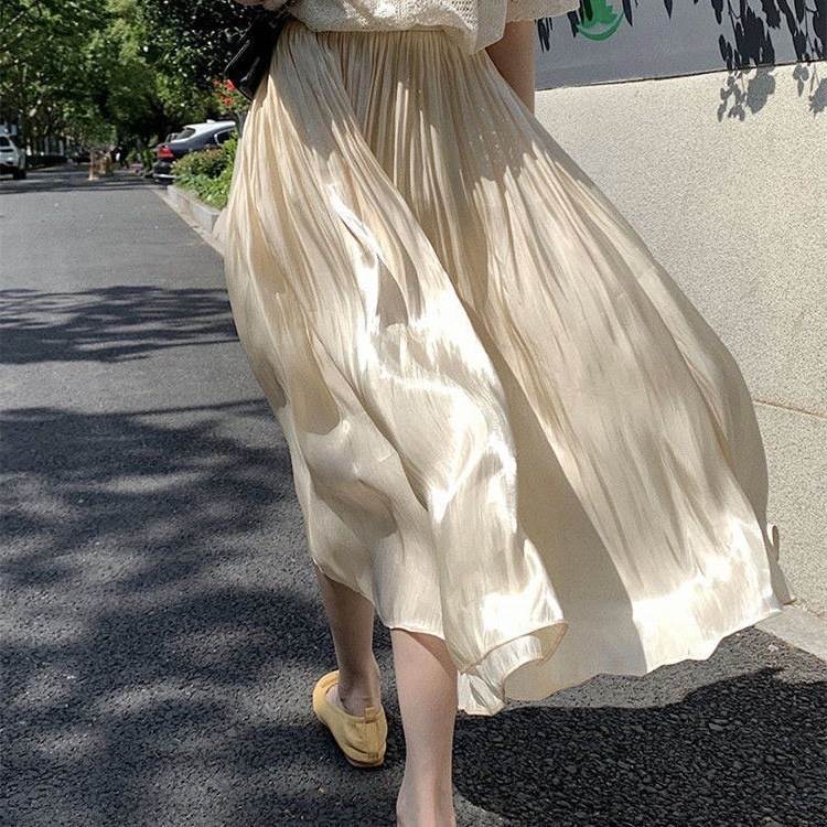 ロングスカート ボトムス レディース フレア Aライン フェミニン ハイウエスト プリーツ タック タックプリーツ ウエストゴム ヴィンテージ 大人可愛い きれいめ 上品 おしゃれ レトロ こなれ感 ガーリー エレガント 存在感 送料無料 オフホワイト S M L お出かけ 体型カバーのサムネイル