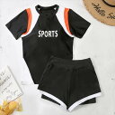 水着 ラッシュガード レディース スイムウェア 上下セット 2点セット カップ付き ジム トップス パンツ ボトムス Tシャツ 半袖 Uネック ラウンドネック ...