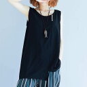 トップス レディース タンクトップ アシンメトリー 袖なし ノースリーブ ラウンドネック Aライン オーバーサイズ ストリート カジュアル おしゃれ かっこいい ラフ マニッシュ ボーイッシュ スポーティー ガーリー ルーズ ベーシック アクティブ ナチュラル 無地 送料無料