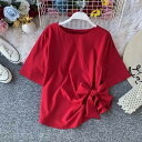 トップス リボン レディース 変形デザイン 半袖 夏 春 可愛い 大人可愛い きれいめ シンプル お洒落 大人女子 20代 30代 韓国 韓国系 コーデ ファッション カジュアル 大人 上品 学生 通学 おしゃれ お洒落 かっこいい 大人女子 旅行 着回し 普段使い 重ね着 スタイル 楽ちん(4)