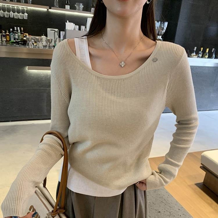 トップス ニットソー レディース 長袖 ワンショルダー ミディアム丈 プルオーバー 重ね着風 ニット かわいい 大人可愛い きれいめ シンプル 上品 おしゃれ かっこいい カジュアル こなれ感 個性的 主役級 存在感 抜け感 春 秋 冬 ベーシック ナチュラル クール 無地 送料無料
