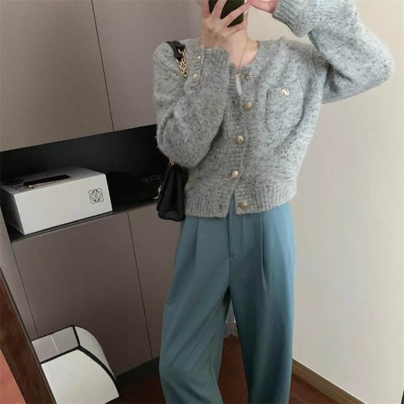 トップス ニット カーディガン レディース 長袖 ラウンドネック ボタン ヴィンテージ 大人可愛い きれ..