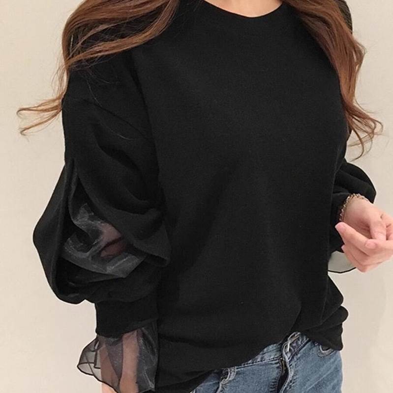 レディース トップス ニット ニットソー 長袖 フリル袖 Uネック ラウンドネック ドッキング フェミニン フリル 透け感 シースルー 切り替えデザイン 異素材ミックス ニット メッシュ かわいい 大人可愛い 上品 おしゃれ こなれ感 個性的 クール エレガント モダン ラブリーのサムネイル