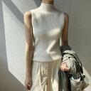 トップス ニット 袖なし ノースリーブ ハイネック フェミニン リブニット コンサバ 伸縮性 かわいい 大人可愛い きれいめ シンプル カジュアル 上品 おしゃれ かっこいい こなれ感 ラフ 個性的 クール モード系 エレガント かっちり 都会的 ナチュラル 無地 春 秋 デート(4)