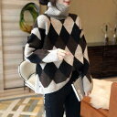 ニット トップス カットソー レディース 長袖 タートルネック 秋 冬 アーガイル ダイヤモンド 休日 お出かけ 普段使い 着回し 主役級 ファッション お洒落...