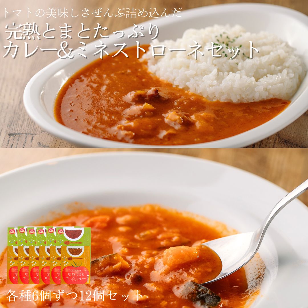 日南トマト加工株式会社完熟とまとたっぷりカレー&ミネストローネ各種6個ずつ12個入セット
