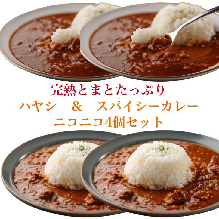日南トマト加工株式会社 完熟とまとたっぷり ハヤシ&スパイシーカレー ニコニコ4個セット 貰って嬉しい こだわりの トマト屋 自社製造 王様トマト