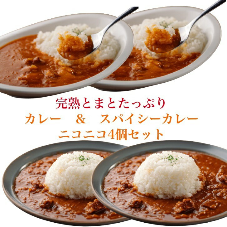 日南トマト加工株式会社 完熟とまとたっぷり カレー&スパイシーカレー ニコニコ4個セット 産地直送 貰って嬉しい こだわりの レトルト トマト屋 王様トマト 自社製造