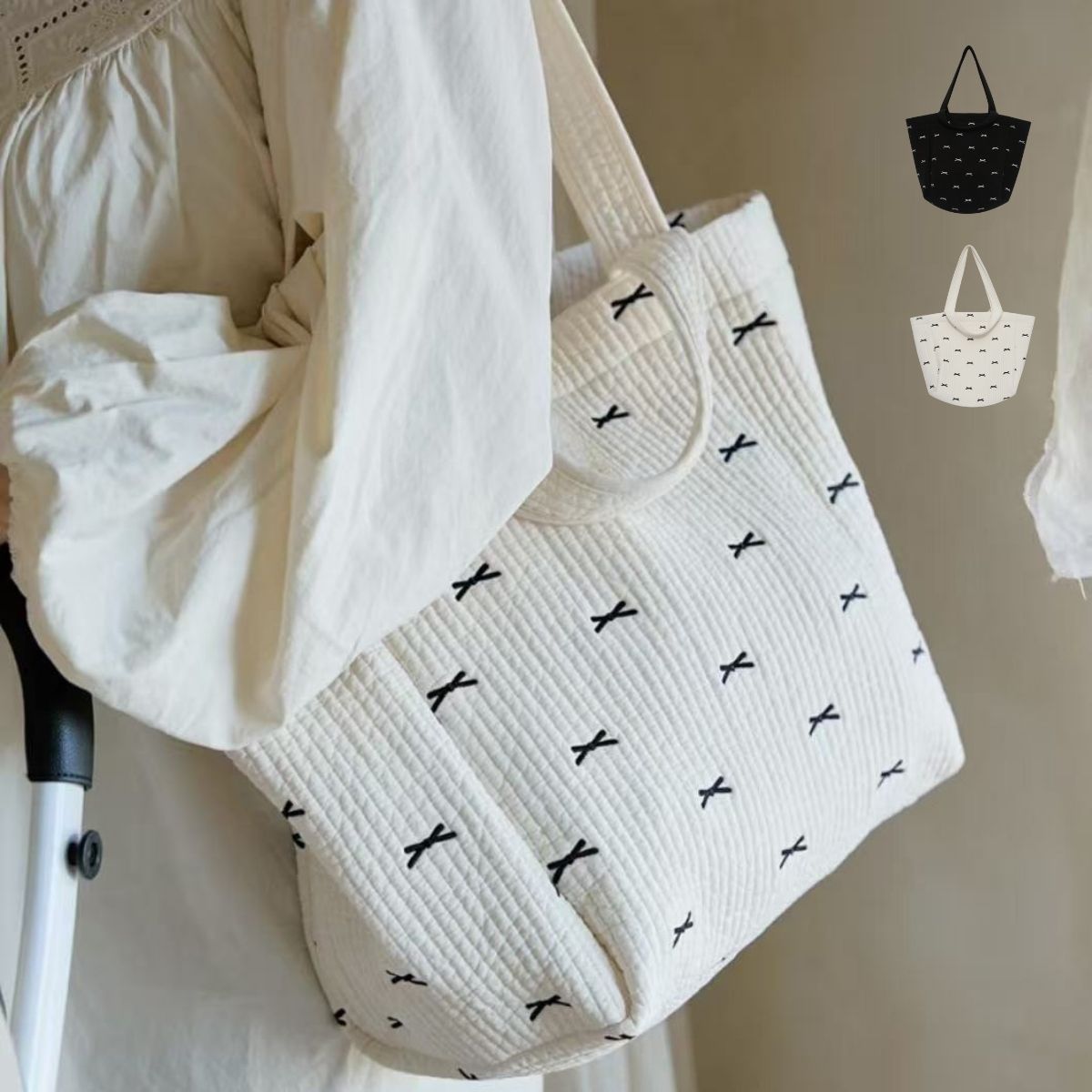 【M・L 2サイズ】軽量 ヌビ マザーズバッグ トート 洗える 大容量 トートバッグ レディース ショルダー 肩掛け 通勤 通学 出産祝い ギフト 韓国風 キルティング コットンバッグ