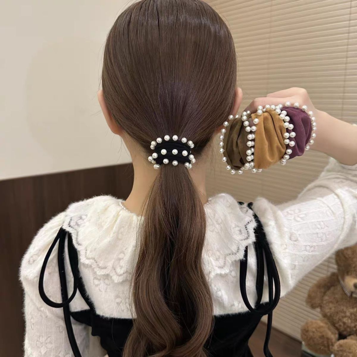 ヘアゴム 大人っぽい 5色セット パール ヘアアクセサリー おしゃれ ストーン 華や...