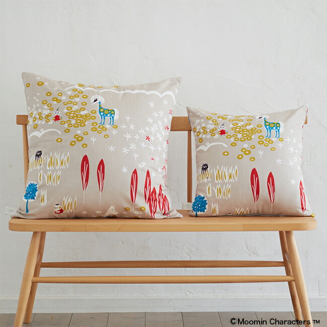 MOOMIN TRIBUTE WORKS クッションカバー 45×45cm ここにいるよ グレー クッションカバー 45 45 北欧 かわいい 布 チャック ファスナー インテリア 鈴木マサル ムーミン スニフ スナフキン ミイ ミィ ミー フローレン スティンキー [2]