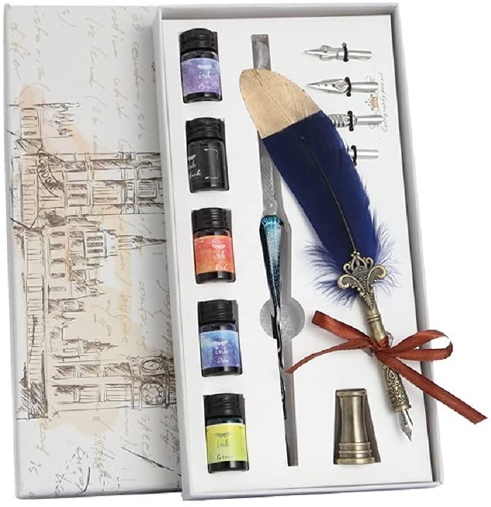 万年筆 羽ペンセット がらすぺん ディップペン ガラスペンセット 万年筆 書道 古典的欧州西洋羽根ペン 署名ペン 誕生日ギフト 贈り物 ギフトボックス付き 新品...