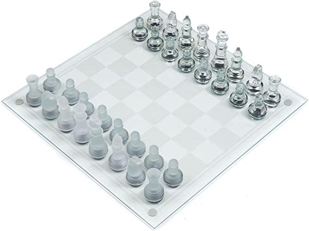 チェス クリスタル クリア フロスト ピース グラス クリア & フロスト (透明 & ライト ホワイト) オール ガラス チェス セット