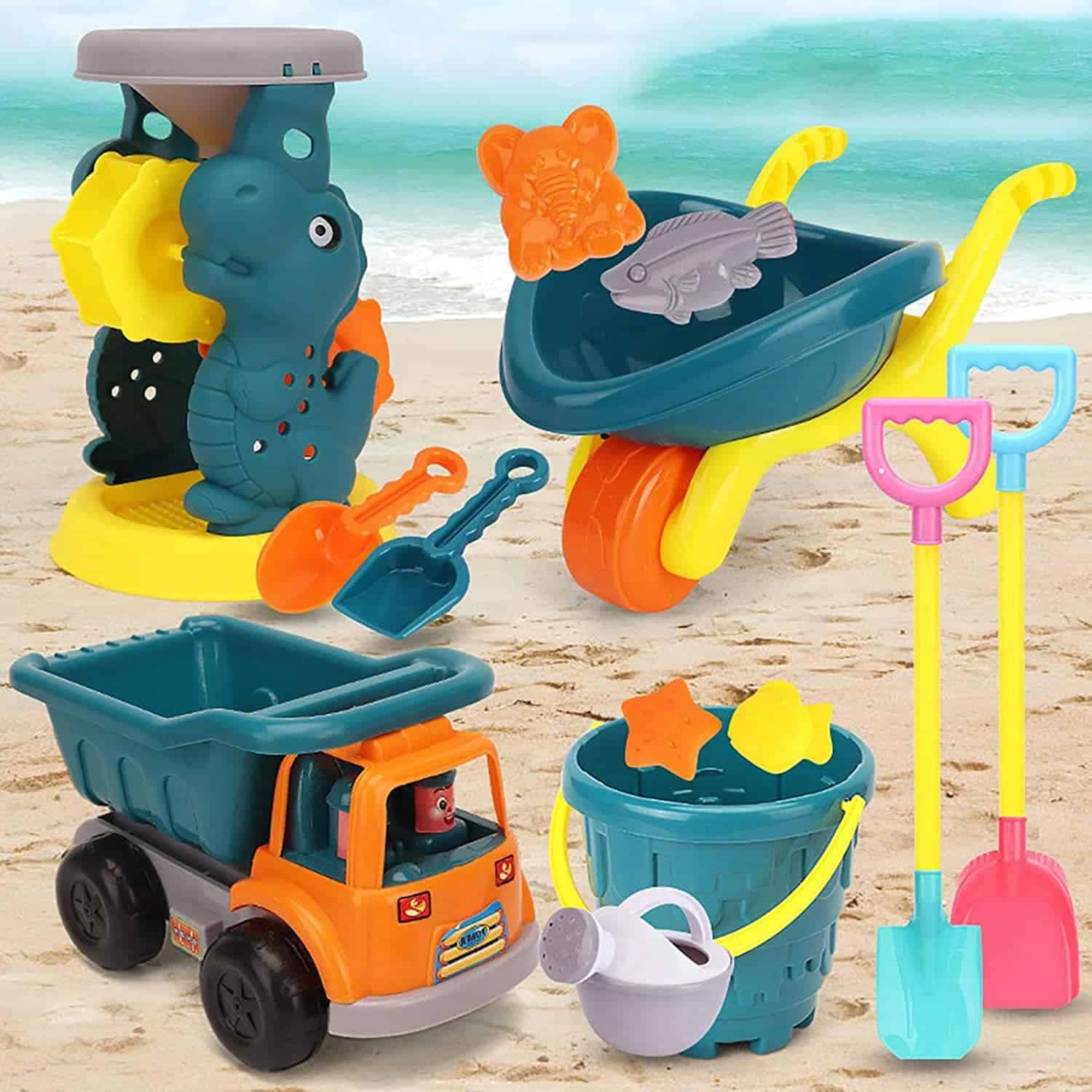 【ポイント 5倍UP !】15点入り 砂遊びおもちゃ 砂遊びセット ビーチおもちゃ 砂場セット 子供向け 知育おもちゃ シャベル バケット じょうろ 砂型 安全...