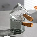 【ポイント 5倍UP !】2個セット 120ml ミルクピッチャー ミルクジャグ 小型 計量カップ耐熱ガラス 目盛り付き 斜め注ぎ口 飛散防止 簡単に注ぐ 木製...