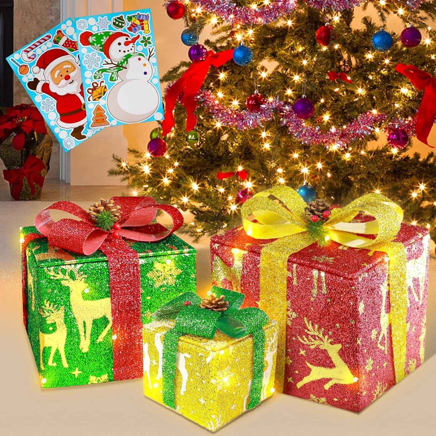 3個セット クリスマス 装飾ライト付き ギフトボックス 雰囲気アップ プレゼントボックス 屋外インテリア