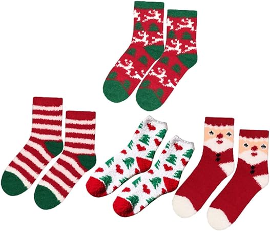 4 ペアセット クリスマス 靴下 幼児 コットン 靴下 幼児 スーツ クリスマス 装飾 睡眠 靴下 ふわふわ スリッパ 女性用 テリーループ 靴下 ファッショナブル ストッキング ファッ