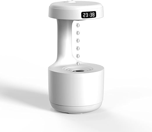 加湿器 反重力クリエイティブ 空気加湿器 LED 時間表示 シャットダウン保護 ライトモード 家庭用 寝室 オフィス用(White,23.1*12cm/800ml)
