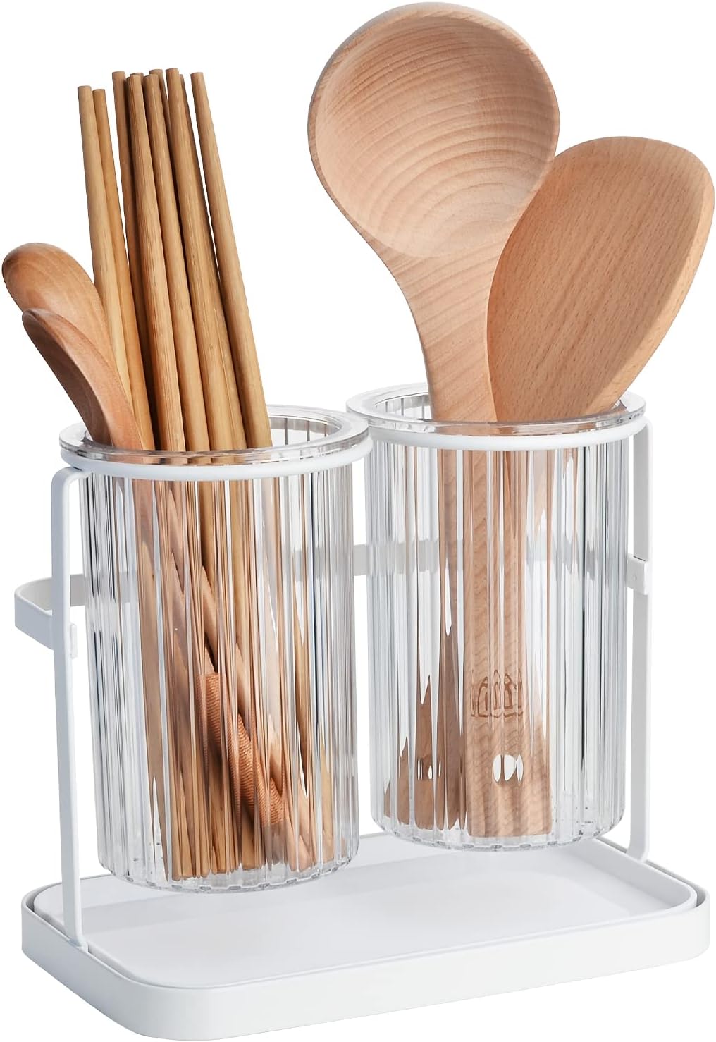 箸立て おしゃれ 水切り キッチン箸立て ツール立て キッチン カトラリー スタンド フォーク 箸収納管 プラスチック製 キッチン用品 (壁掛け式-ダブル箸立て)