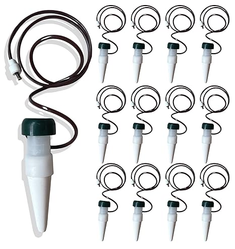 自動給水器 水やり器 サイフォン式 給水キャップ 簡単設置 長時間ガーデニング向け 鉢植え・園芸・屋内外用 (ひも付き 12個セット)