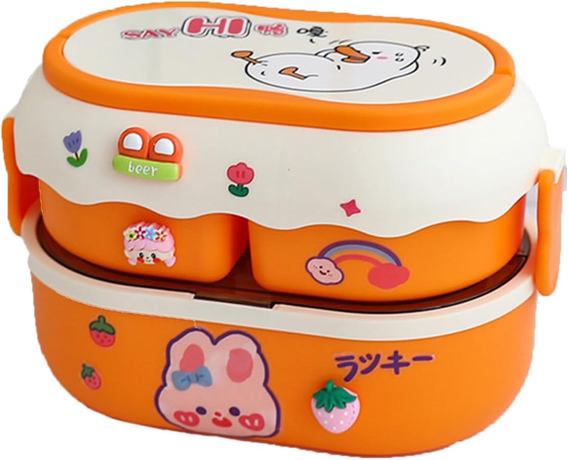弁当箱 大容量 ランチボックス 2段 3つ食べ物間隔 大容量 抗菌 漏れ防止 子供 学生 ランチボックス お箸とスプーン付き おしゃれ かわいい 便利 通勤 通学