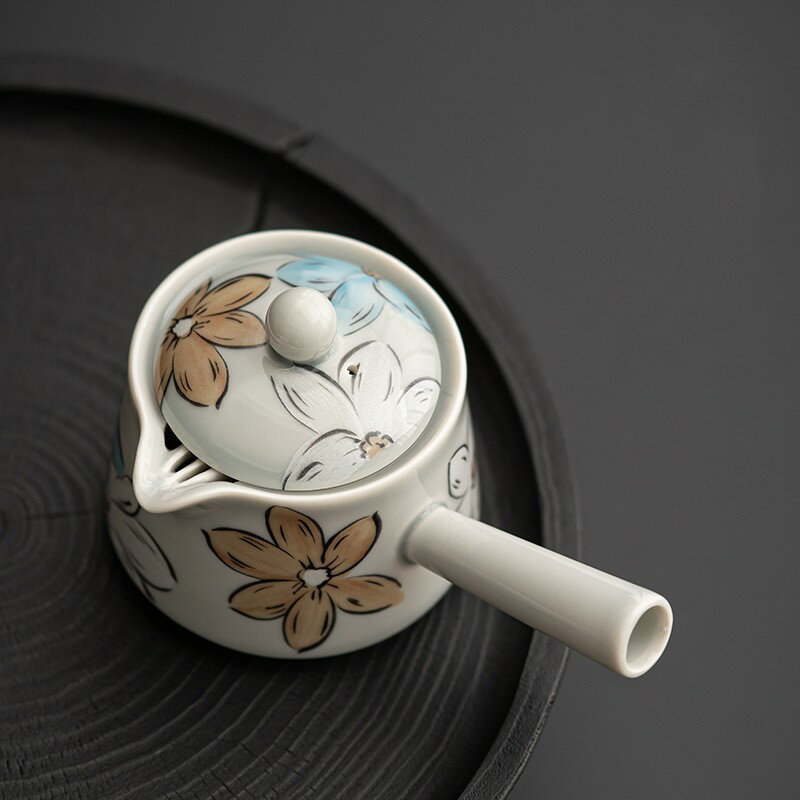 ティーポット 花 陶器 家庭用 高級 プレゼンド ギフト 家庭用 送料無料 サイドハンドルポット