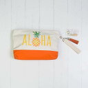 Sky Dreams LLC アロハ・パイナップル柄〔クラッチ バッグ 防水裏地 タッセル付 ハワイ リゾート 旅行〕Clutch-AlohaPineapple-Tassel-OR-wp無料ラッピング 送料無料