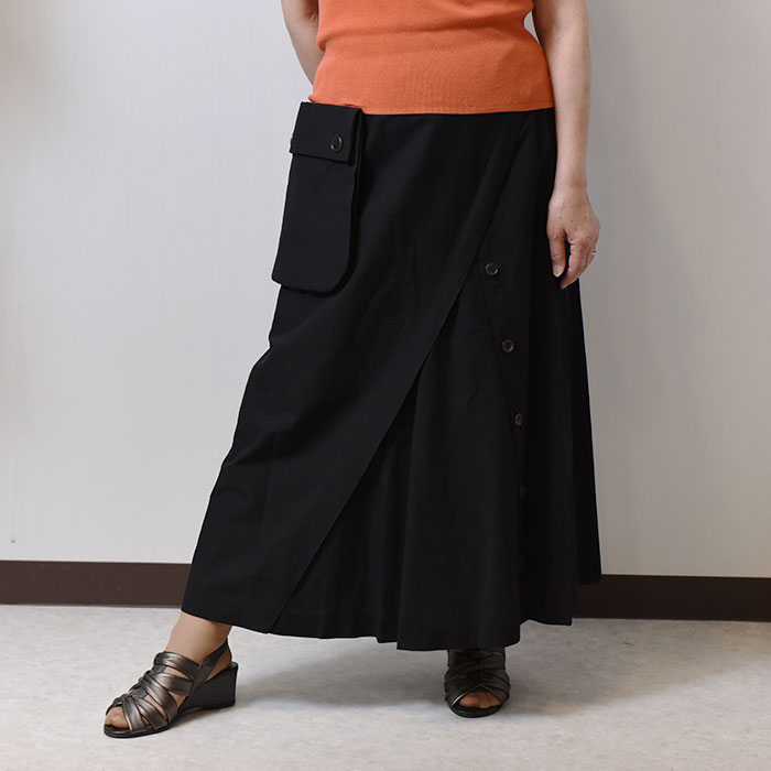 [#]ロングスカート Aライン レディース 切替 ボトムス ロング丈 夏スカート 秋スカート 無地 ボタン ポ..