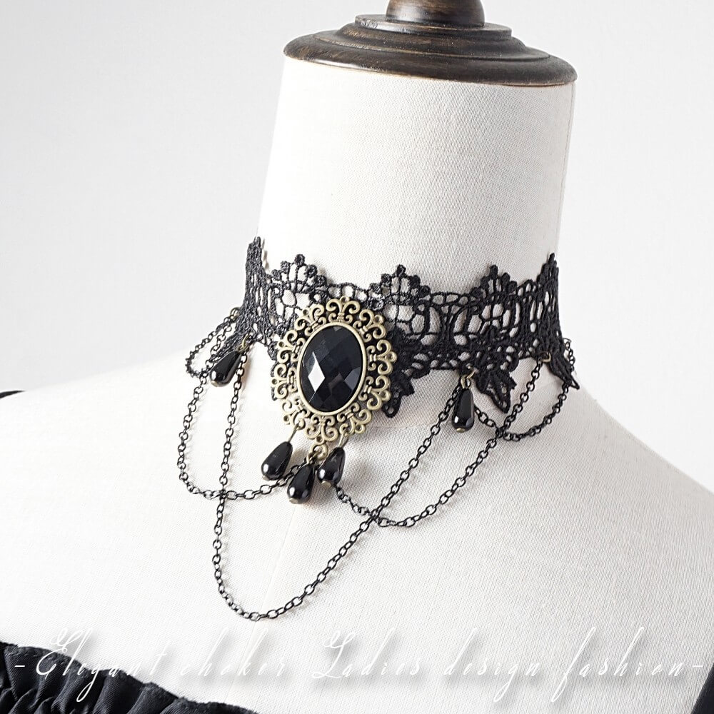 【毎日当日発送】 チョーカー 黒 ブラック レディース エレガント 大人 可愛い コスプレ ハロウィン ゴスロリ ダンス 衣装 レース ネックレス 原宿系 韓国...