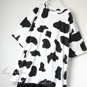 【土日も発送】 牛さん柄 薄手 半袖 Tシャツ トップス カットソー ルームウェア 牛柄 カウ アニマル 総柄 ガーリー 原宿系 韓国 春夏秋冬 ホワイト ブラ...