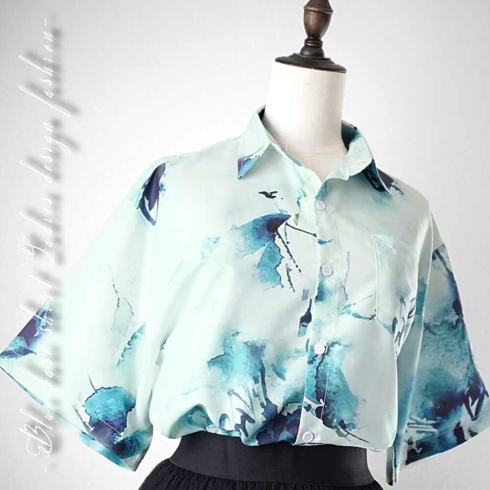 10%オフクーポン 【毎日当日発送】 青ベース ストリート系 総柄 半袖 シャツ ブルー 水色 個性的 幾何..