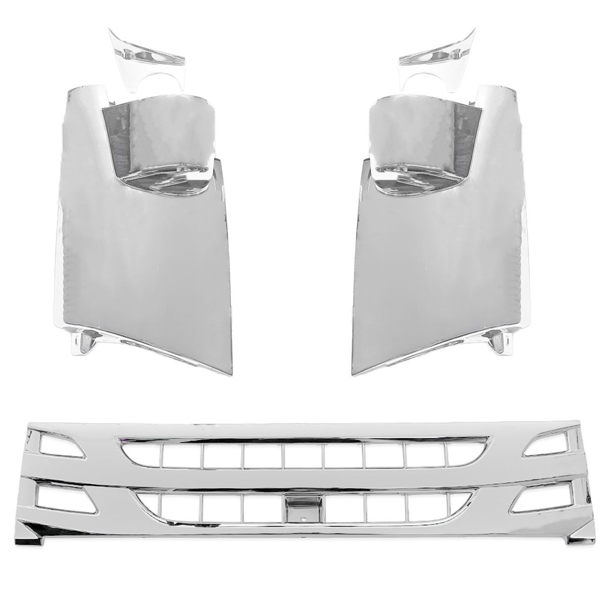 07エルフ 07 エルフ ローキャブ 標準キャブ コーナーパネル グリル フロント メッキ コーナー パネル 交換式 メッキコーナー フロントグリル 3点セット カスタム いすゞ elf タイタン アトラス コンドル