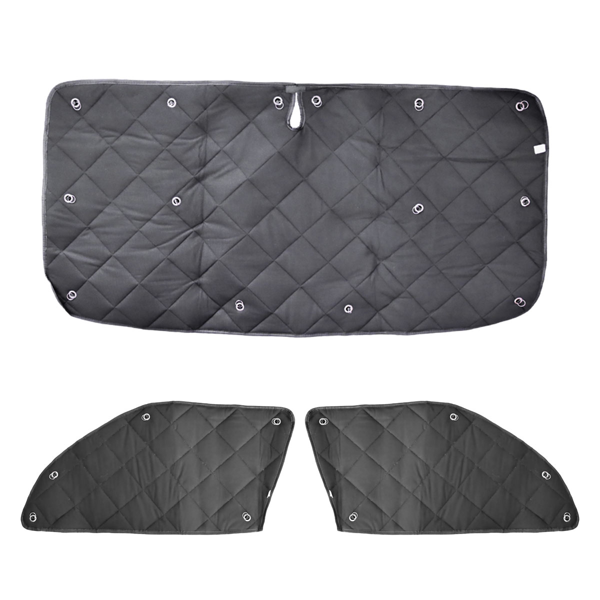 ハイエース 200系 ワイド サンシェード 1台分 ブラック 8点セット 収納袋付 カーシェード 日よけシェード 遮光 UVカット 暑さ対策 キャンプ アウトドア 仮眠 車中泊グッズ ワイドボディ フロント リア サイド カーテン