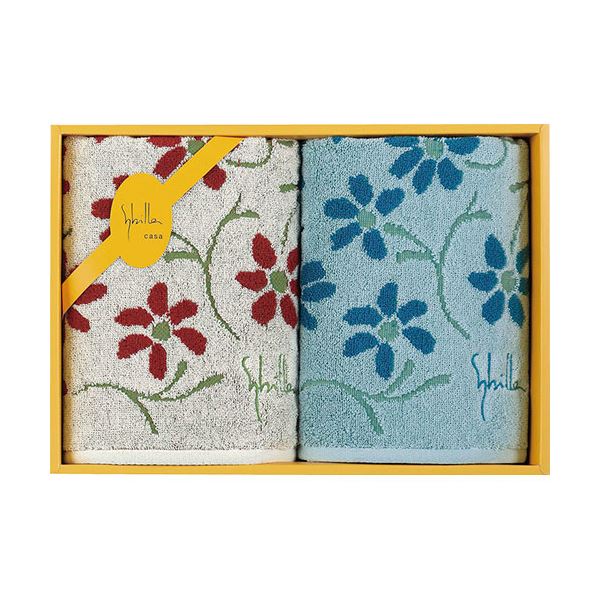 シビラ エンラサーダ2 フェイスタオル2P ブルー&ベージュ 34×80cm B1069559