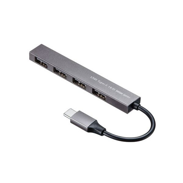 (まとめ) サンワサプライ USB Type-C USB2.0 4ポート スリムハブ シルバー USB-2TCH23SN 1個 【×2セット】