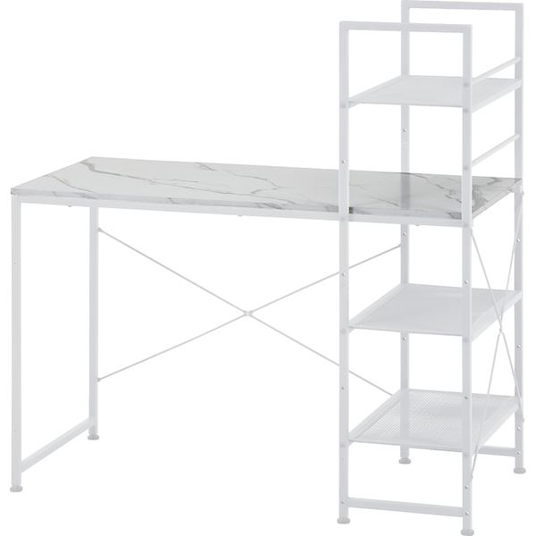 パソコンデスク ワークデスク 約幅1100mm ストーン 高さ調節可 左右組み換え ラック付き デスク 組立品..