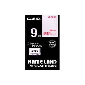 （まとめ）カシオ CASIO 透明テープ XR-9XRD 透明に赤文字 9mm【×5セット】
