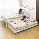 天然木 親子ベッド 〔 SDサイズ × Sサイズ ホワイト 〕 木製 すのこ コンセント付き 棚付き ペアベッド 組立品