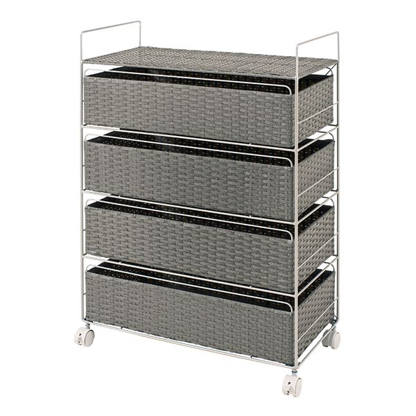 ランドリーラック 約幅60cm グレー キャスター付き スチールフレーム 取っ手付き 樹脂製 組立式 脱衣所..