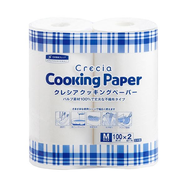 （まとめ） 日本製紙クレシア クレシアクッキングペーパー Mサイズ 100カット／ロール 1パック（2ロー..