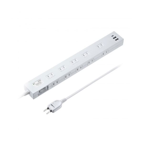 サンワサプライ USB充電機能付きタップ 10個口 ホワイト 3m TAP-SP2110NUC-3W