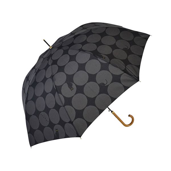 三国 MKN 60cm 耐風ジャンプ傘 大きい水玉と猫 大人かわいい 金糸の猫刺繍 猫のあしあとスナップボタン ブラック S1100102