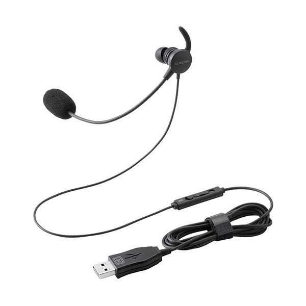 エレコム 片耳カナル型有線ヘッドセット マイクアーム付き USB-A ブラック HS-EP21MUBK