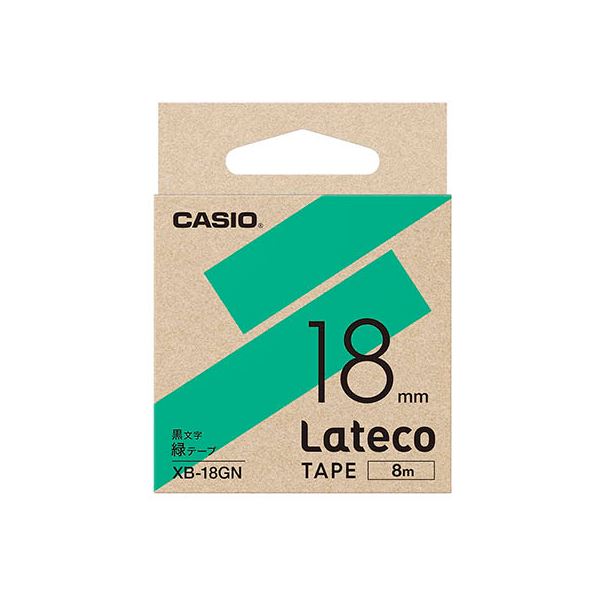 【5個セット】 カシオ計算機 Lateco 詰め替え用テープ 18mm 緑テープ 黒文字 XB-18GNX5