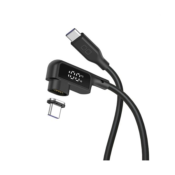 （まとめ） CIO ディスプレイ表示付きL字型マグネットシリコンケーブル CtoC 100W 1m ブラック CIO-SLL..