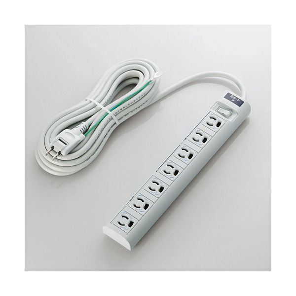 エレコム 雷ガード常時通電／スイッチ連動タップ 3ピン対応 7個口 グレー 5.0m RoHS指令準拠（10物質）..